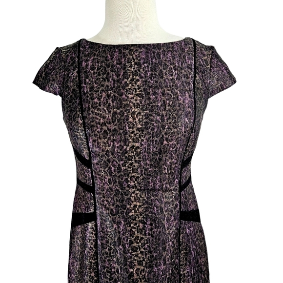 Adrianna Papell Metallic Purple & Gold Lace Leopard Print Dress - Picture 2 of 7